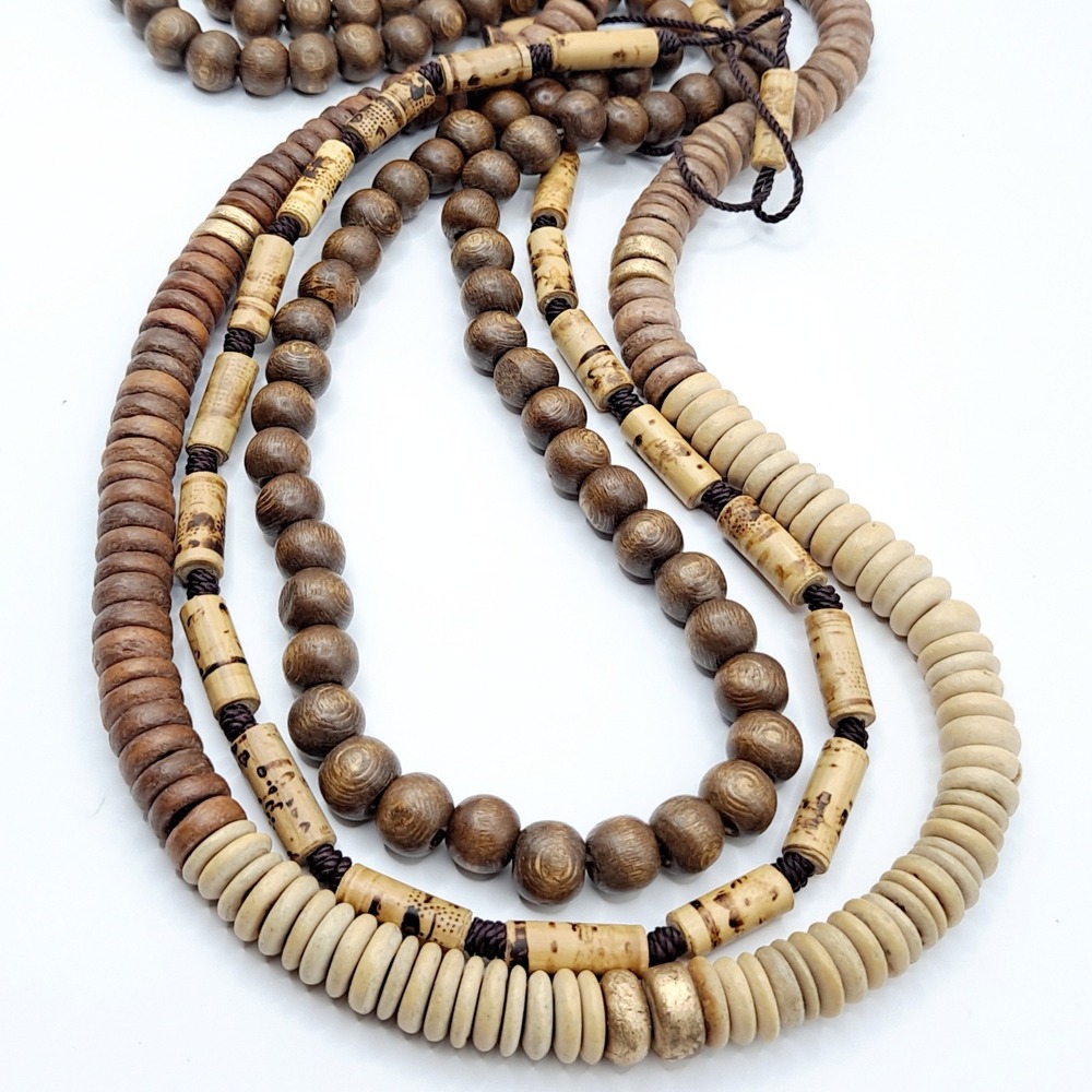 Vintage Bead Necklaces Lot of 3 Boho Layering Earth Tones Brown Tan Round Disc
